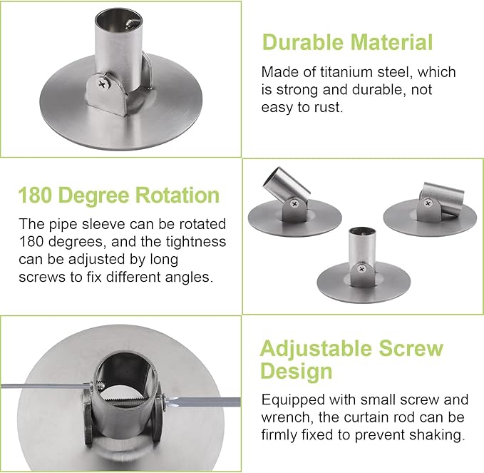 Shower Curtain Rod Bracket, 2Pcs 26mm Inner Diameter Titanium Steel Shower Curtain Rod Single Swivel Flange Curtain Rod Wall-