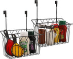 TOPZEA 2 Pack Grid Storage Baskets with Hooks, Metal Hanging Wire Basket Kitchen Over the Cabinet Door Organizer Caddy for Cu