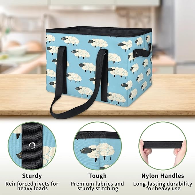 Reusable Grocery Bags Heavy Duty Shopping Bags Foldable Large Tote Bags with Long Handles & Hard Bottom