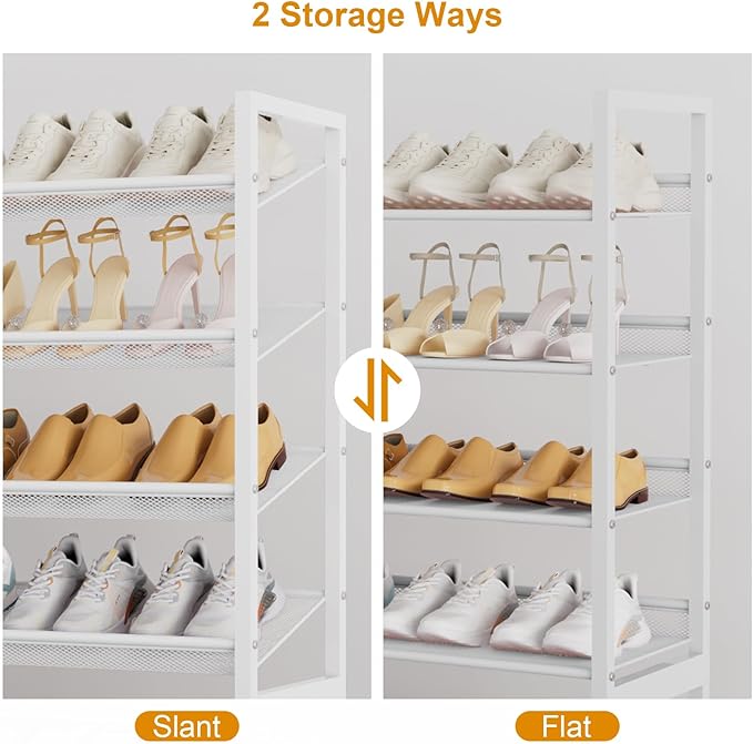 Large Shoe Rack 8 Tier Shoe Organizer, Heavy Duty Metal 4-Tier Stackable Shoe Storage Vertical Shoe Rack for Closet Front Doo