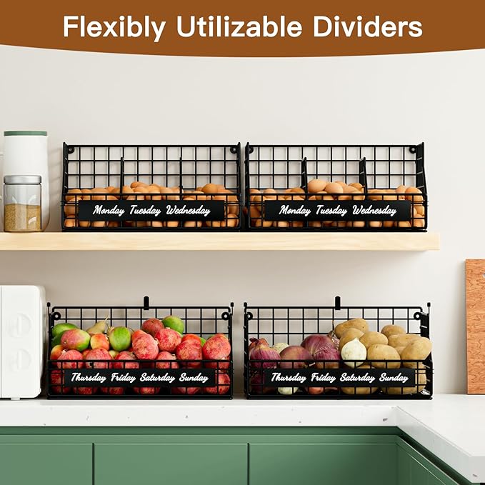 Egg Holder Countertop with 5 Dividers & Labels, 2 Tier Stackable Chicken Egg Baskets for Gathering Fresh Eggs, Egg Organizer 