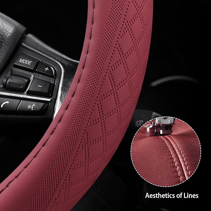 【2025 Model】 Breathable Soft Leather Car Steering Wheel Cover for Men Women, Non-Slip, Comfortable,Universal 15 inches Steeri