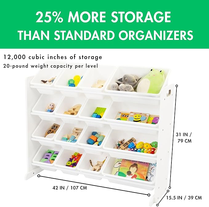 Humble Crew Toy Storage Organizer with 16 Removable Storage Bins for Kids Playroom, 4-Tier Toddler Toy Organization and Stora