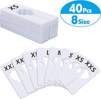 40 Pack Rectangular White Plastic Clothing Size Closet Rack Dividers Hangers, Preprinted in 8 Sizes XXS, XS, S, M, L, XL, XXL