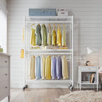 VIPEK R2 Plus Rolling Garment Rack 3 Tiers Adjustable Wire Shelving Clothes Racks with Wheels, Freestanding Wardrobe Storage 