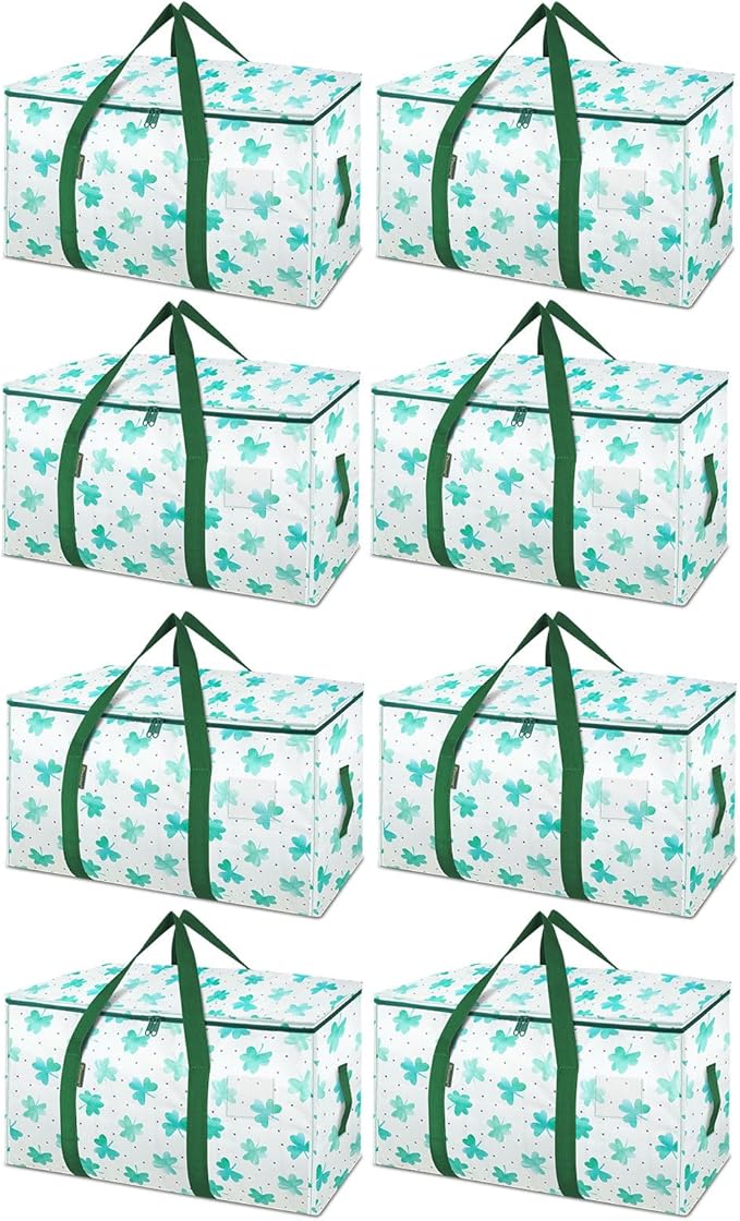 BALEINE 8-Pack Oversized Moving Bags with Reinforced Handles, Heavy-Duty Storage Tote for Clothes, Moving Supplies (Clover, 8