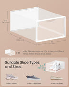 SONGMICS Shoe Boxes, Shoe Storage Organizers Rack for Closet, Plastic Stackable Sneaker Containers Case, 18 Pack, Transparent