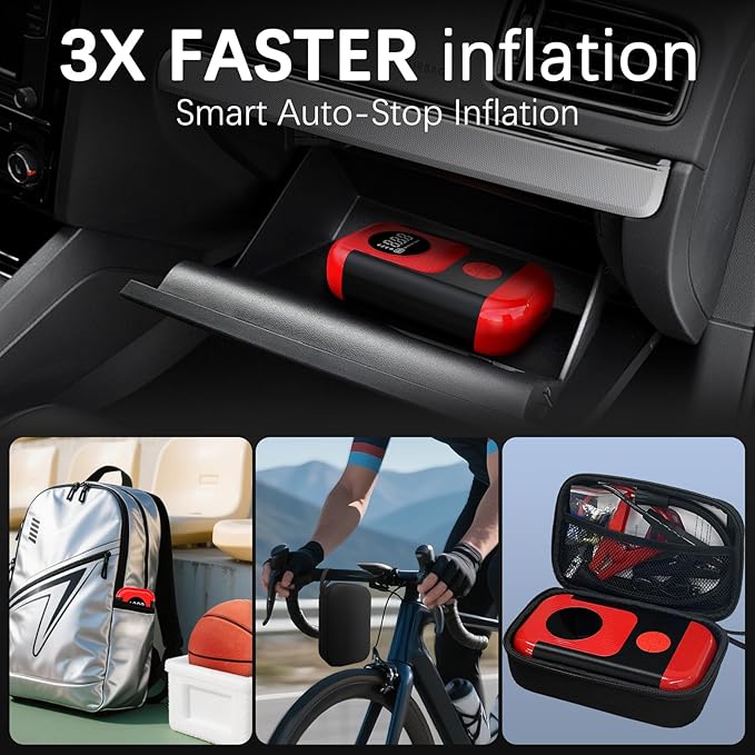 Tire Inflator Portable Air Compressor & Car Jump Starter, Cordless Air Pump with LED Light & Pressure Gauge for