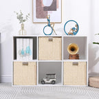 Vagusicc Wicker Storage Basket, Set of 2 Hand-Woven Paper Rope Wicker Baskets, Foldable Cube Storage Bins, Beige Storage Bask