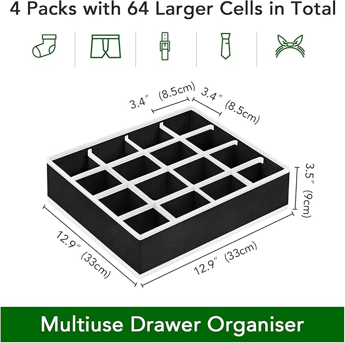 Joyoldelf Sock Drawer Organizer Divider Underwear Organizer 16-cell Fabric Dresser Drawer Organizers Storage Boxes for Socks 