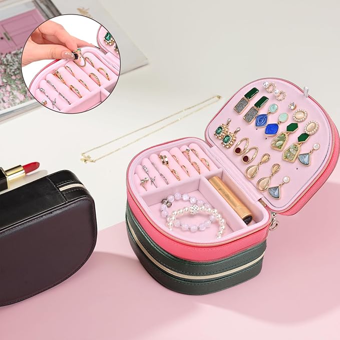 ProCase Travel Size Jewelry Box, Medium Portable Seashell-Shaped Jewelry Case, 2 Layer Jewelry Organizer in PU Leather for Wo