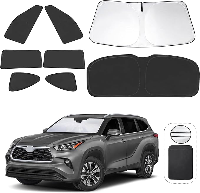 TINGLU Window Shades 8PCS for Toyota Highlander 2020-2026 Accessories Car Side Full Windows Rear Triangular Windshield Sun Shade Sun UV Rays & Privacy Protection for Camping,Napping,and Relaxing