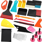 Window Tint Kit Vinyl Wrap Tool Kit Professional Film Car Wrapping Tools Includes Magnet Holders, Felt Squeegees, Plastic Scrapers, Cutting Knives, and Storage Bag