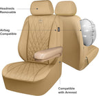 CAR PASS Piping Luxury PU Leather Two Front Car Seat Covers, Waterproof Anti Slip Seat Covers Compatible with Front Seat Armr