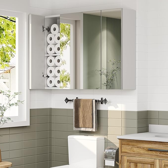 DICTAC Bathroom Medicine Cabinet with Mirrors 31.5x23.62 Inch Storage Cabinet with Mirror Wall Mounted Bathroom Mirror with A