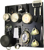 Wall Control Kitchen Pegboard Organizer Pots and Pans Storage Rack Organization Kit with Black Pegboard and Black Accessories