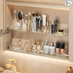 MORNITE 3 Pcs Medicine Cabinet Tray Organizer, Small Adhesive Bathroom Vanity Floating Shelves Storage for Toilet, Mirror, Wa