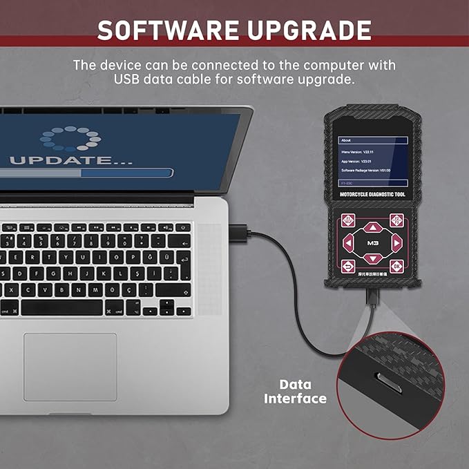M3-A Universal OBD2 Motorcycle Diagnostic Scanner Code Reader - Battery Voltage Test, Live Data, Actuation Test for