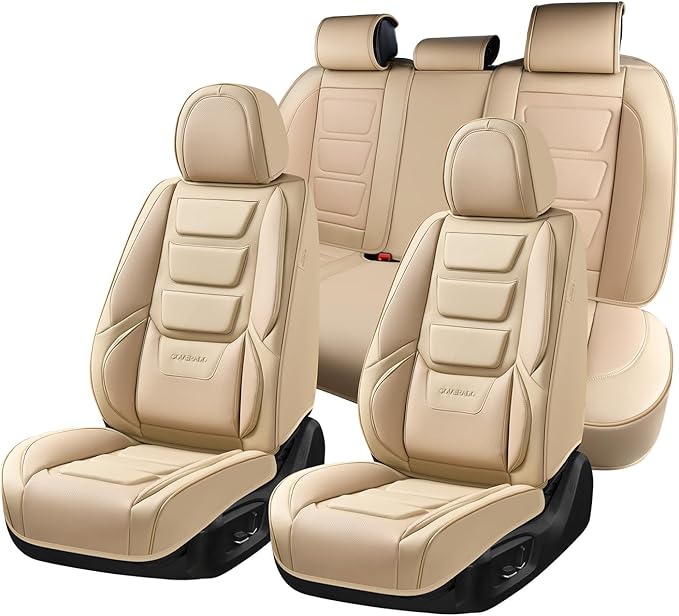 Coverado Car Seat Covers Full Set, Seat Covers for Cars, Front Seat Covers and Back Seat Cover Waterproof Leather Automotive 