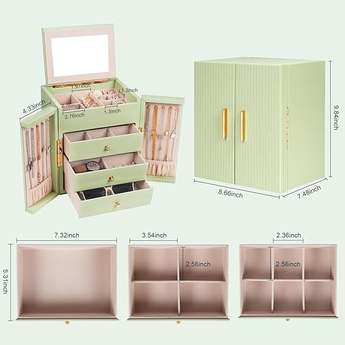 Dajasan Large Jewelry Box Organizer, Jewelry Storage Organizer with 3 Drawers, Huge Jewelry Box with Mirror for Women Girls, 