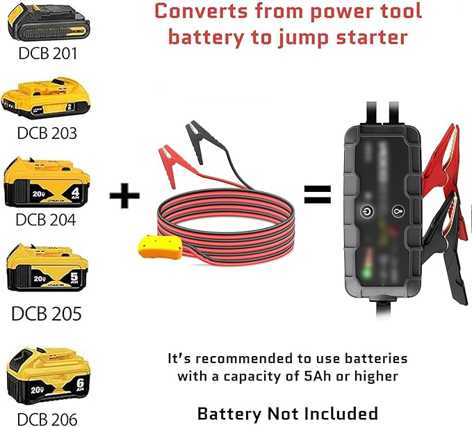 Jumper Cables for Car with Adapter for DEWALT 20V Batteries, 8AWG 5.9FT Auto Booster Cable for Jump Starting Car Using Tool Battery
