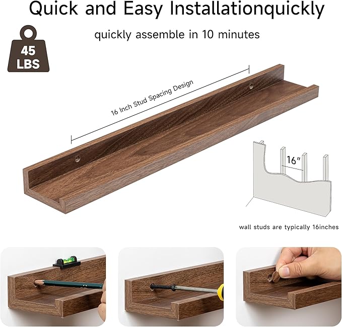 Fun Memories Picture Ledge Shelf for Wall, Floating Shelves Set of 4, 24 Inch Long Nursery Book Shelves for Toys Storage, Kid