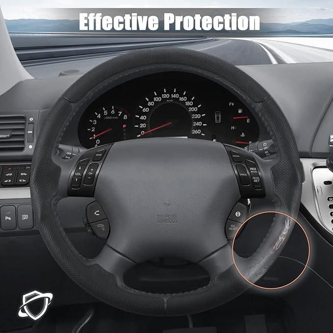 Aimato Customized Steering Wheel Cover for Honda Accord 2003-2007/Odyssey 2005-2010,Thin,Anti-Slip,Scratch-Resistant Exclusive Car Accessory for Honda,Nappa Black