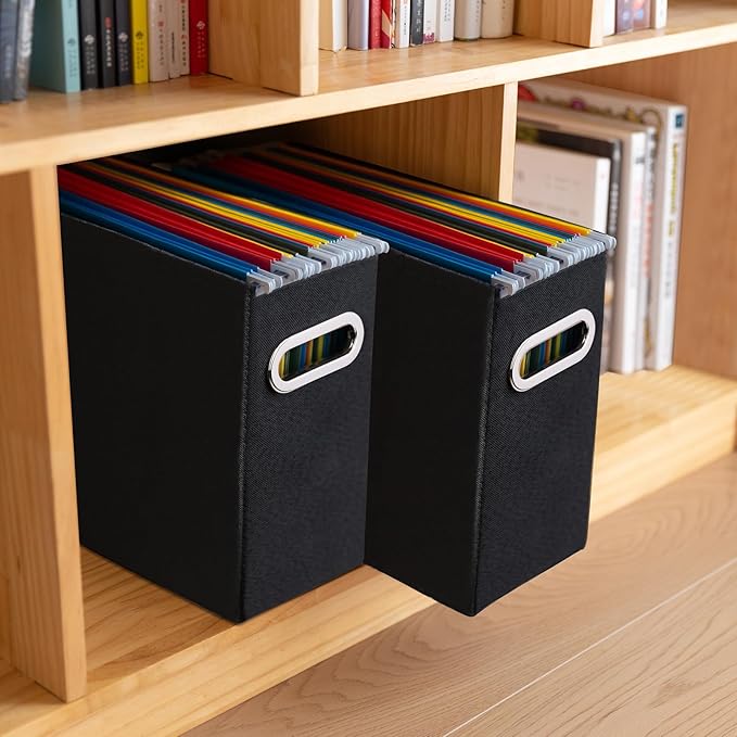 4 Pack Letter Size File Storage Box Collapsible, Fabric Hanging File Folders Organizer, Portable Office Document Holder with 