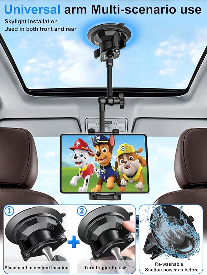 Tablet Holder for Car Dashboard Windshield, [Super Suction Cup] for iPad Car Mount, Truck Heavy Duty Tablet Mount for iPad Pro 12.9 Air Mini, Galaxy Tab, All 4-12.9" Tablets and Phones