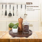 Round Decorative Tray Wood Bathroom Counter Organizer Farmhouse Kitchen Decor Wooden Riser for Soap Dish, Perfume, Candle, Sp