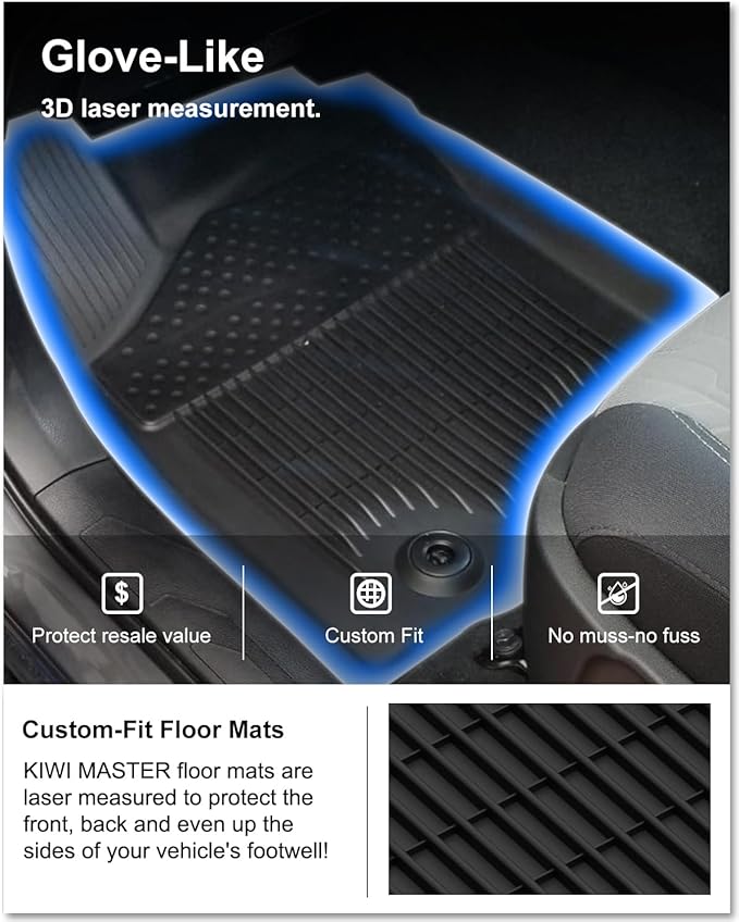 KIWI MASTER Floor Mats for 2016 2017 Toyota Tacoma Double Cab Crew Cab, Custom Fit All Weather Car Mats, Heavy Duty TPE Floor Liners, Front & Rear 2 Row, Black