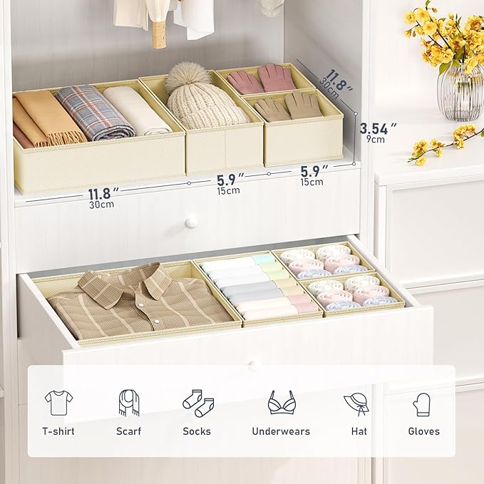 DIMJ Drawer Organizer Clothes- 26 Pack Baby Dresser Organizer for Nursery, Small Fabric Closet Drawer Organizer Bins for Unde