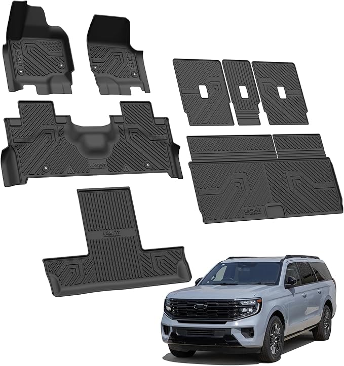 LASFIT Floor Mat&Cargo Backrest Mat for Fit 7 Seats 2025 2026 Ford Expedition Standard,Easy Clean 100% TPE All Weather TPE Custom Fit for SUV Car Liners, 1st& 2nd& 3rd& Cargo Liner, Black 5pcs