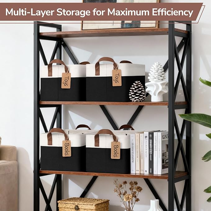 CHICVITA 4 Pack Storage Baskets for Shelves, Foldable Closet Baskets for Organizing, Fabric Storage Bins with Handles, Towel 