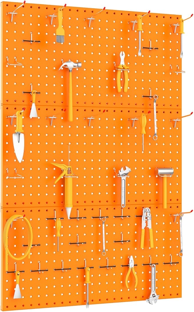 TORACK 3 PCS Metal Pegboard Panels(12x24 inch) for Wall Garage Tools Storage Pegboard for Workbench, Modular Peg Board Tool O