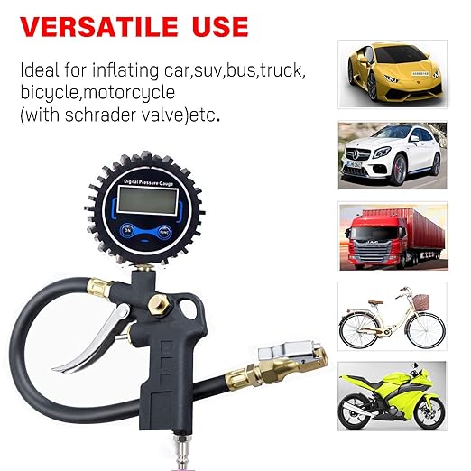 PINKJOY Digital Tire Pressure Gauge with Inflator, 250 PSI Air Chuck and Compressor Accessories Heavy Duty with Quick Connect Coupler, 0.1 Display Resolution for Car, SUV, Truck, Motorcycle, RV
