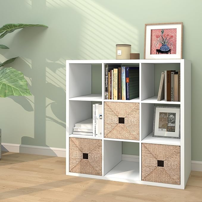 CTESNE【2026 Wooden Thick Frame 9 Cube Storage Organizer Shelf with Anti-Tipping Kits + Reversible Open Back Bookcase, Horizon