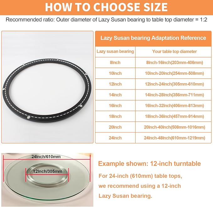 TamBee 20 Inch Lazy Susan Bearing Base, 450 lbs Load Capacity Heavy-Duty Mute Turntable Ring Lazy Susan Hardware for Dining T