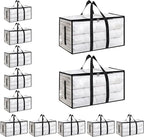 12 Pack-Extra Large Heavy Duty Moving Bags - Waterproof Storage Totes with Handles & Zippers, Foldable for College Dorm, Stor