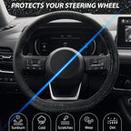 SEG Direct Diamond Flat Bottom Steering Wheel Cover, D Shaped Car Wheel Cover 14 1/2-15 in. (37-39 cm), Bling Sparkly Rhinest
