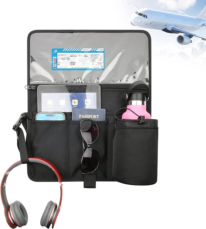 Cosmos Airplane Seatback Organizer Flight Travel Essentials Seat Back Storage Bag Airline Seat Hanging Pockets for Tablet, Magazines, Phone and Water Bottle | Keep Personal Items Clean & Organized