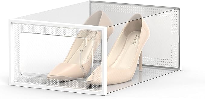 SEE SPRING 12 Pack Shoe Storage Box, Clear Plastic Stackable Shoe Organizer for Closet, Space Saving Foldable Shoe Rack Sneak
