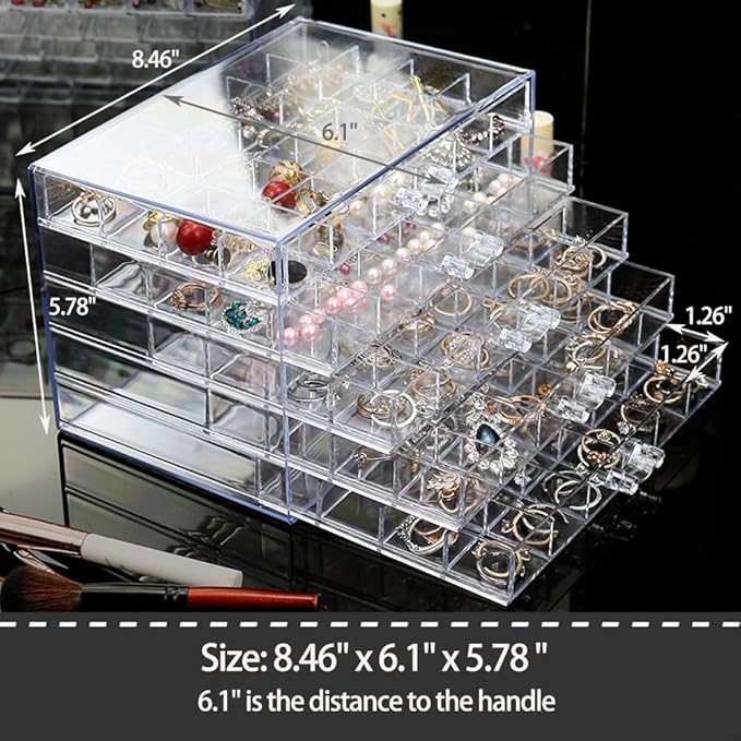 YUFONG Earring Storage Box Organizer, Acrylic Jewelry Storage Box Holder 5 Drawers Transparent Jewelry Display Stand with 120