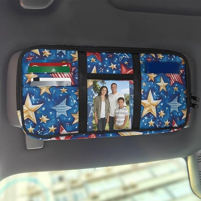 Star Zippered Clip on Sun Visor Organizer for Trucks with Adjustable Straps and Pockets Visor Storage Bag with Picture Holder Easy Installation Universal Fit for Most Cars SUV
