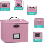 Pink Fire Proof File Box for Documents - Portable Fireproof Document Organizer Box with Handle Waterproof Safe Locking Folder