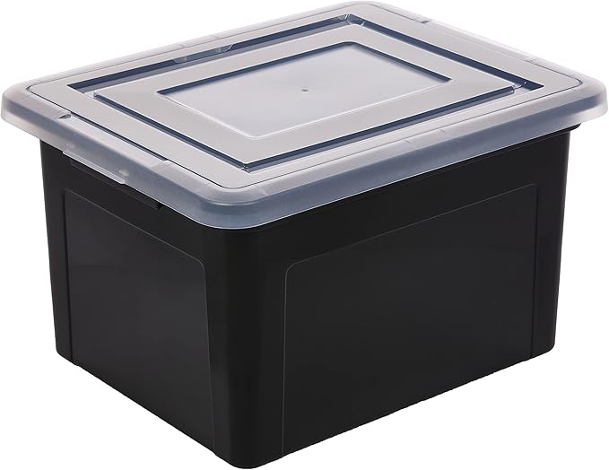 IRIS USA File Box, Plastic File Organizer with Lids for Letter/Legal File, Portable Document Box For Moving, Storage Bin with