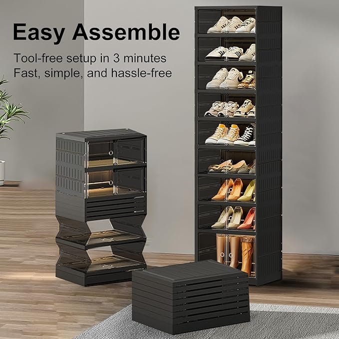 SYNCVIBE Shoe Rack Organizer for Closet Entryway Foldable Sneaker Storage Shoe, Collapsible Shoe Cabinet, Stackable Shoe Stor