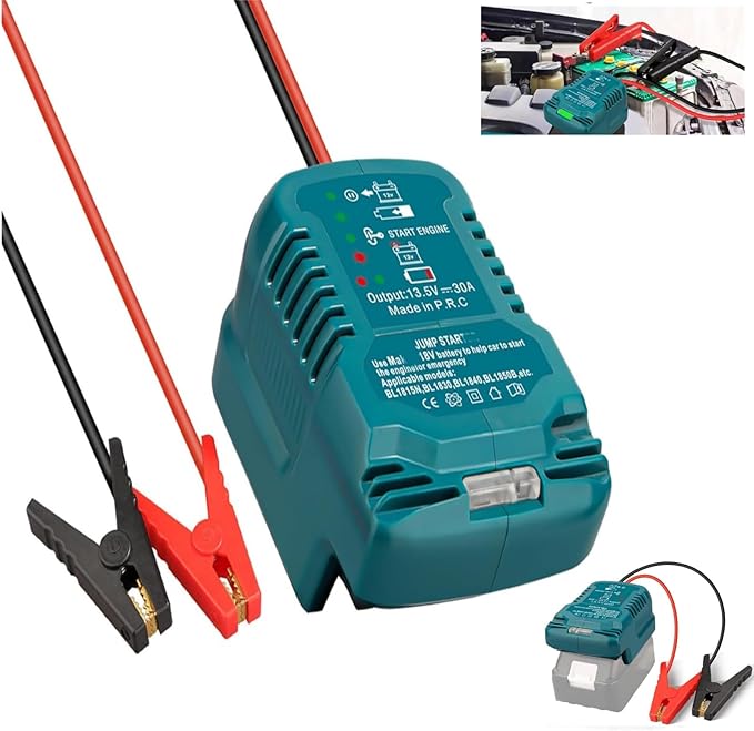 Battery Jump Starter Adapter for Makita 18V, Automotive Car Battery Booster Jumper Cables with Adapter Power for Car Jump Starting Using Tool (No Battery)