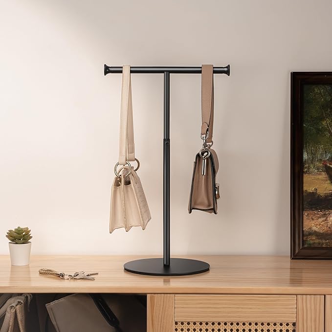 niffgaff T Bar Purse Display Stand Tabletop: Adjustable Height Handbag Holder, Countertop Hanging Rack for Long Necklace Scar