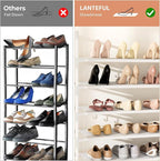 LANTEFUL Tall Shoe Rack 10 Tier Shoe Organizer Large Shoe Shelf with 18 Hooks Storage for 50 Pair Sneaker and Boot, Stackable